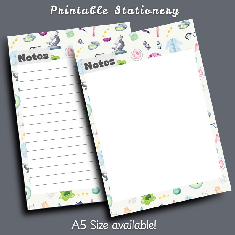 Printable Stationery Paper, Science Themed Lined and Unlined Writing ...