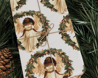 Angel Wrapping Paper | African American Christmas Gift Wrap | Glossy and Matte in 3 Sizes