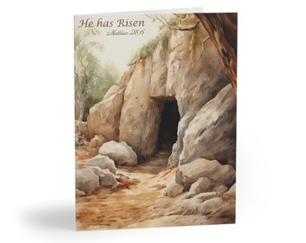 Christian Easter Card, He is Risen Religious Easter Greeting Card Set, Bible Verse, Blank Inside