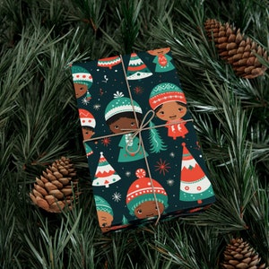 Papel de regalo para niños afroamericanos, papel de regalo navideño afrocentrista, regalo de Kwanzaa, papel de regalo étnico africano, álbum de recortes multicultural diverso imagen 6