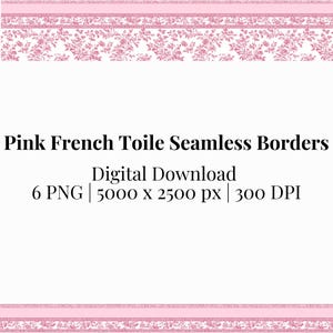 Bordures sans couture toile de Jouy rose, clipart vintage pays Français frontière sans couture, papier numérique chinoiserie rose blanc, usage Commercial