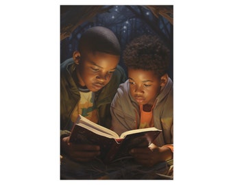 Black Boys Reading Poster, Literacy, Library Classroom Decor, Librarian Back to School Gift, African American Education Inspiration