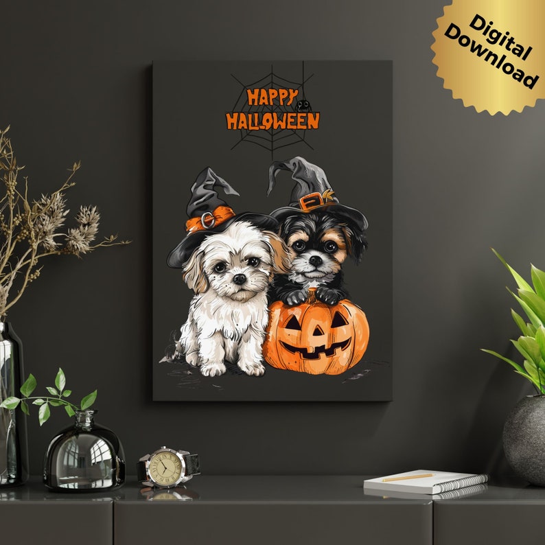 Halloween Dogs PNG Clipart, Cute Dogs With Witch Hats and Jack O ...