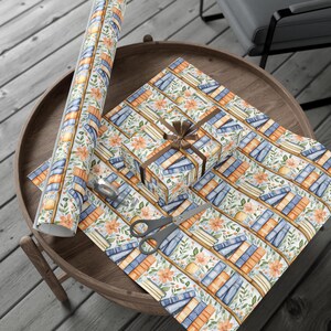 Book Lover Wrapping paper, Bookworm Gift Wrap, Bookish, Literature, Librarian, Books on a Shelf, Botanical, Floral Birthday Gift Wrap image 9