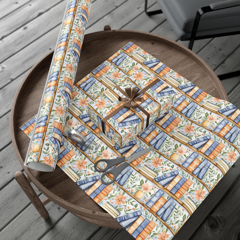 Book Lover Wrapping paper, Bookworm Gift Wrap, Bookish, Literature, Librarian, Books on a Shelf, Botanical, Floral Birthday Gift Wrap image 9