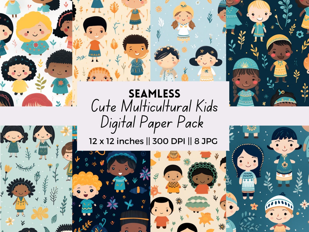 Multicultural Kids Pattern Digital Paper Pack, Seamless Repeating ...