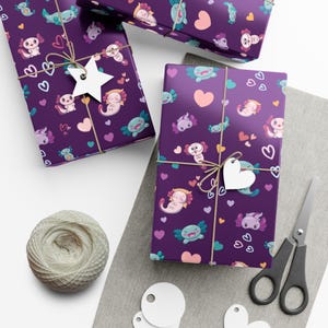 Cute Axolotl wrapping paper, Purple Gift wrap, Axolotl Birthday Party, Axolotl Gift Packaging, Kids Wrapping Paper Axolotl Gifts 画像 7