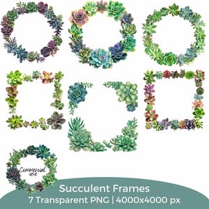 Clipart cornice succulenta, cornice quadrata rotonda PNG, cornice botanica trasparente, creazione di biglietti, inviti, galline e pulcini verdi, blu, viola