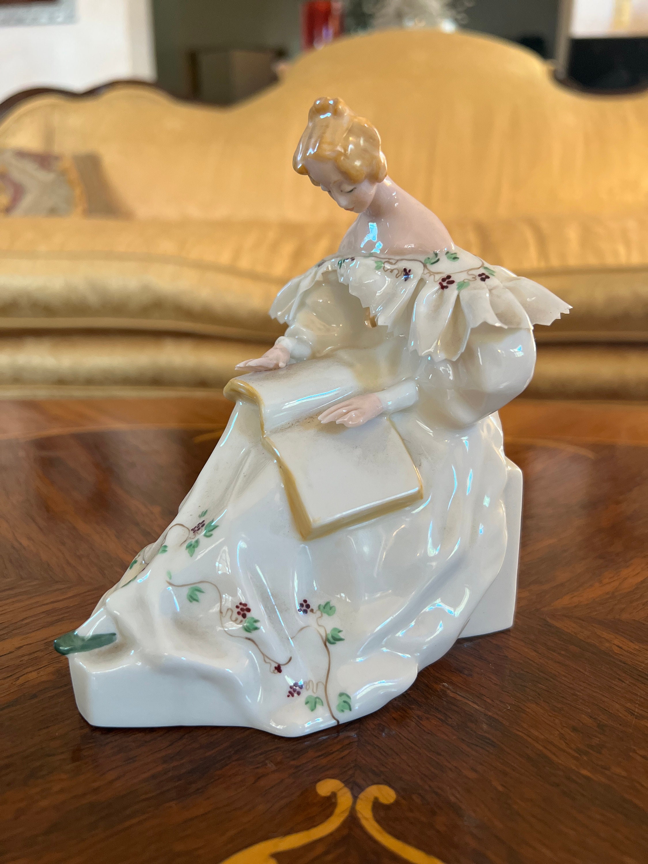 Vintage Lenox Figurine the Reader Woman in Colonial Style Dress Etsy