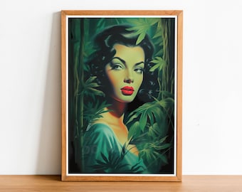 Green Kitsch Lady 05 Art Print inspired by Vladimir Tretchikoff, Mid Century Modern, Kitsch Wall Art, Home Decor, Retro Art