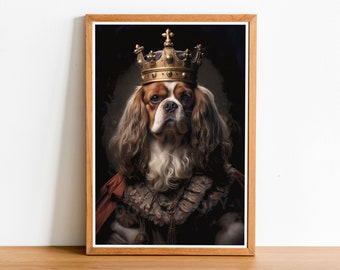 Cavalier King Charles Spaniel Vintage Stil Hunde Portrait, Hunde Wandkunst, Hundekopf Menschlicher Körper, Hundedruck, Hunde Poster, Wohnkultur, Hunde Geschenk
