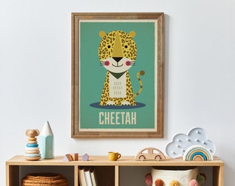 Cheetah Nursery Art Print, Cheetah Poster, Animal Nursery Wall Art, Nursery Decor, Cute Animal Prints, Retro Nursery Prints, Baby Gift