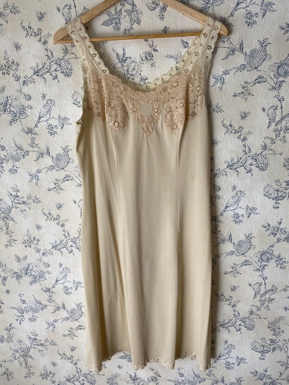 Vintage 1950’s French Slip Nightdress Gold Cream … - image 1