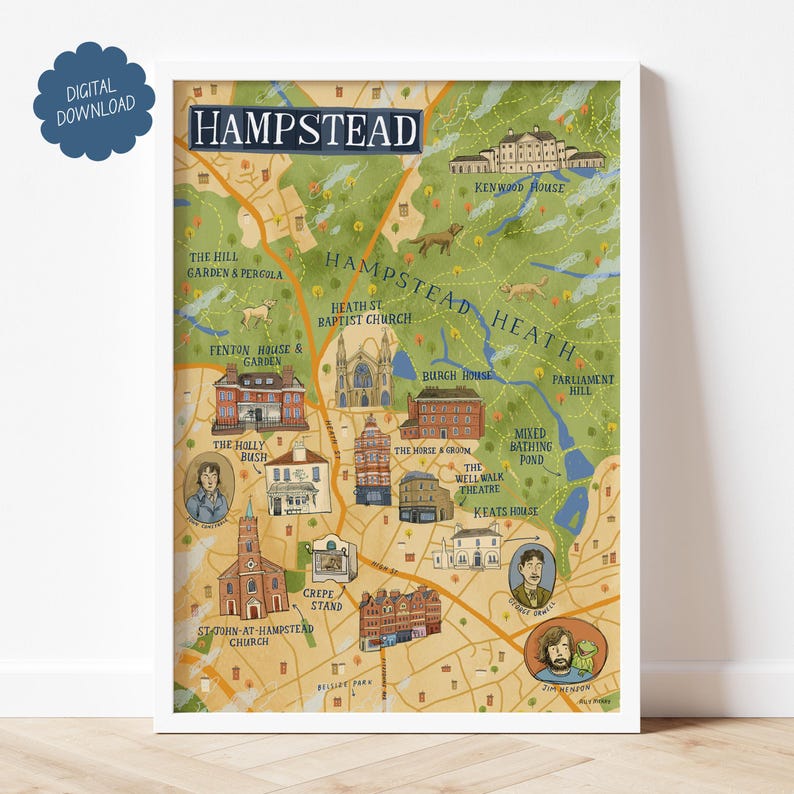 Digital Download: Illustrated Map of the Hampstead, London - Including ...