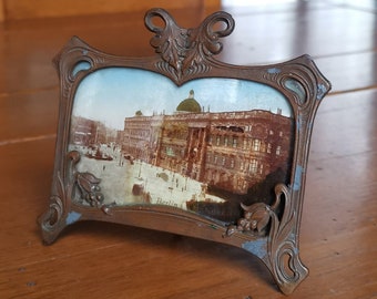 Antique photo of Berlin in a metal frame in mixed style photography and paint