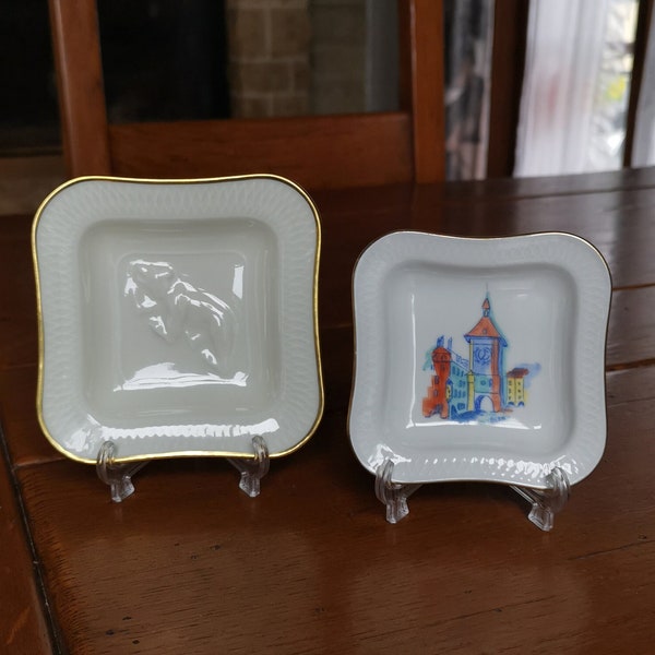 Swiss vintage small plates from Langenthal Suisse with a choice of a 2d bear of the Bern coat of arms or an image of the Bern clock tower
