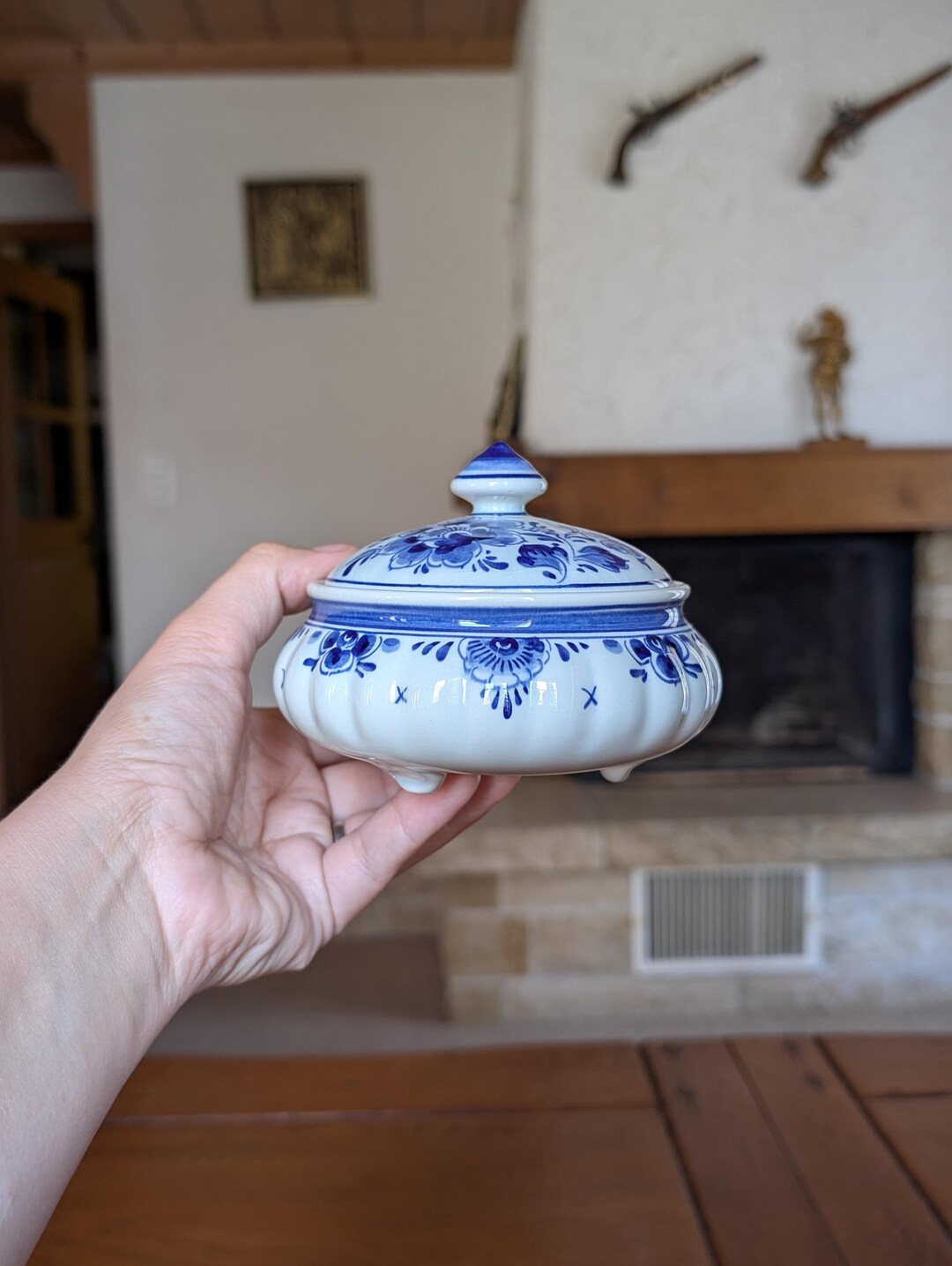 Royal Delft Blue Lidded Bonbonni re In Hand painted Floral Porcelain royal-delft-blue-lidded-bonbonni-re-in-hand-painted-floral-porcelain