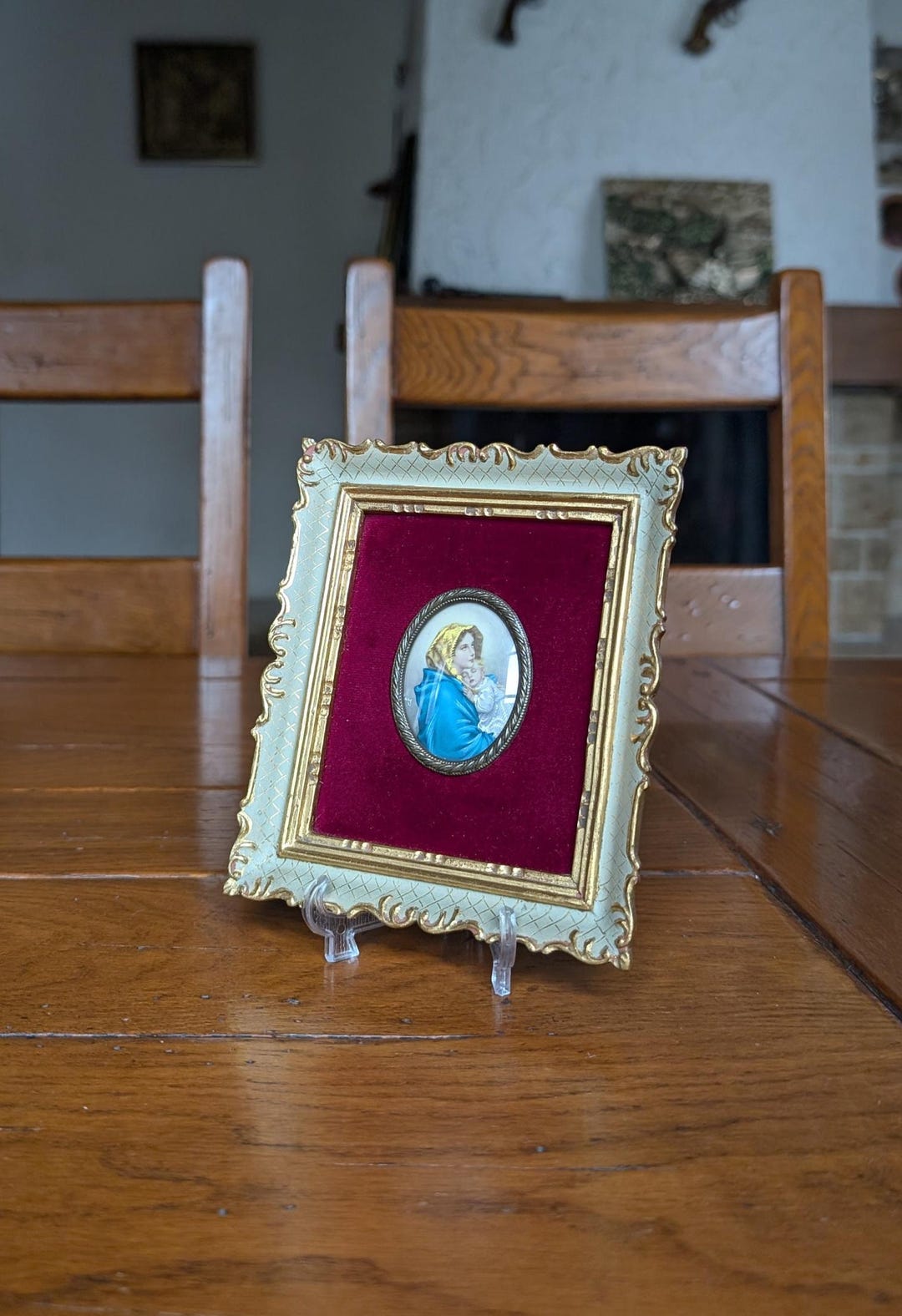 Antique French Miniature Portrait of Madonna and Child in Oval With ...