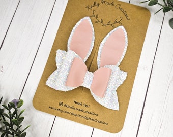 Easter Bunny Ears Hair Clip: 3.25" Girls Bow