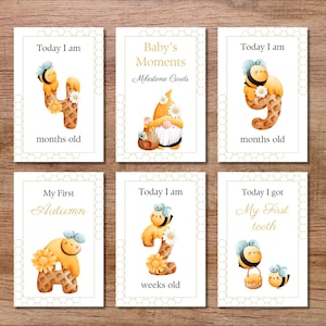 56 cartes bébé jalon imprimables unisexe cartes jalon mémoire abeille cartes personnalisées cadeau baby shower accessoires photos téléchargement immédiat