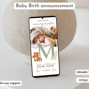 Modèle de carte de visite numérique modifiable Faire-part de naissance unisexe pour nouveau-né avec photo Faire-part de bébé garçon ou fille