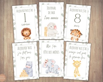 French 56 Baby Milestone Cards Printable Safari Milestone Cards Personalized Milestone Cards Jungle Unisex Milestones Cards Baby Photo Props