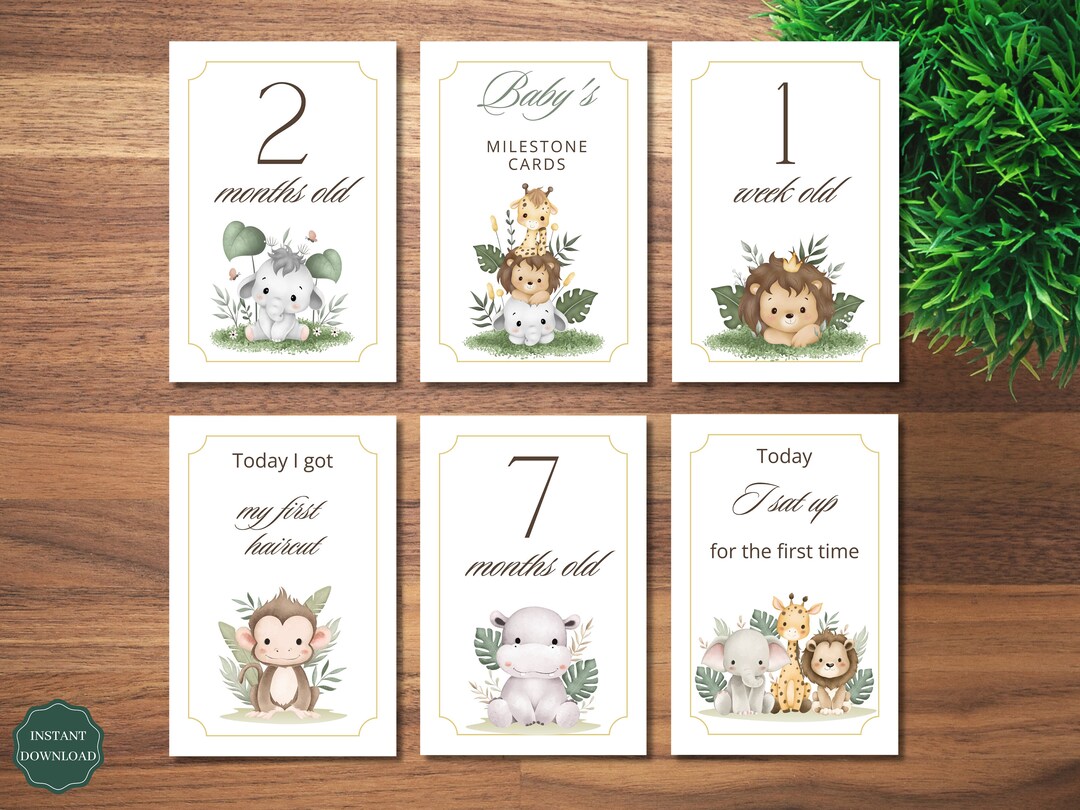 57 Safari Baby Milestone Cards Printable Milestone Cards Personalized Milestone Cards Unisex ...