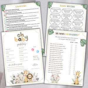 Safari Babyshower Spelletjes Bundel Afdrukbare voorspellingslijsten Babyshower wensen en advieskaarten Babyshower Activiteit Afdrukbare babyspellen