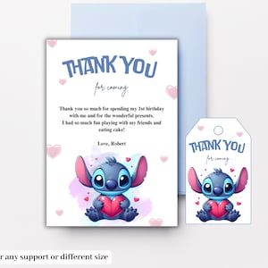 Stitch Geburtstags-Dankeschön-Karte und Anhänger Stitch druckbare Party Danke-Karte Stitch Theme Party Bag Tags und Wertschätzung Hinweis Lilo & Stitch