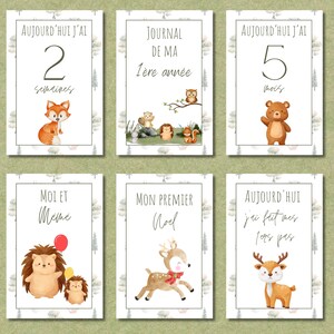 Français 56 cartes d'étape importante pour bébé des bois, imprimables unisexes cartes d'étape de mémoire personnalisées, cadeau de shower de bébé, accessoires de photos, téléchargement immédiat