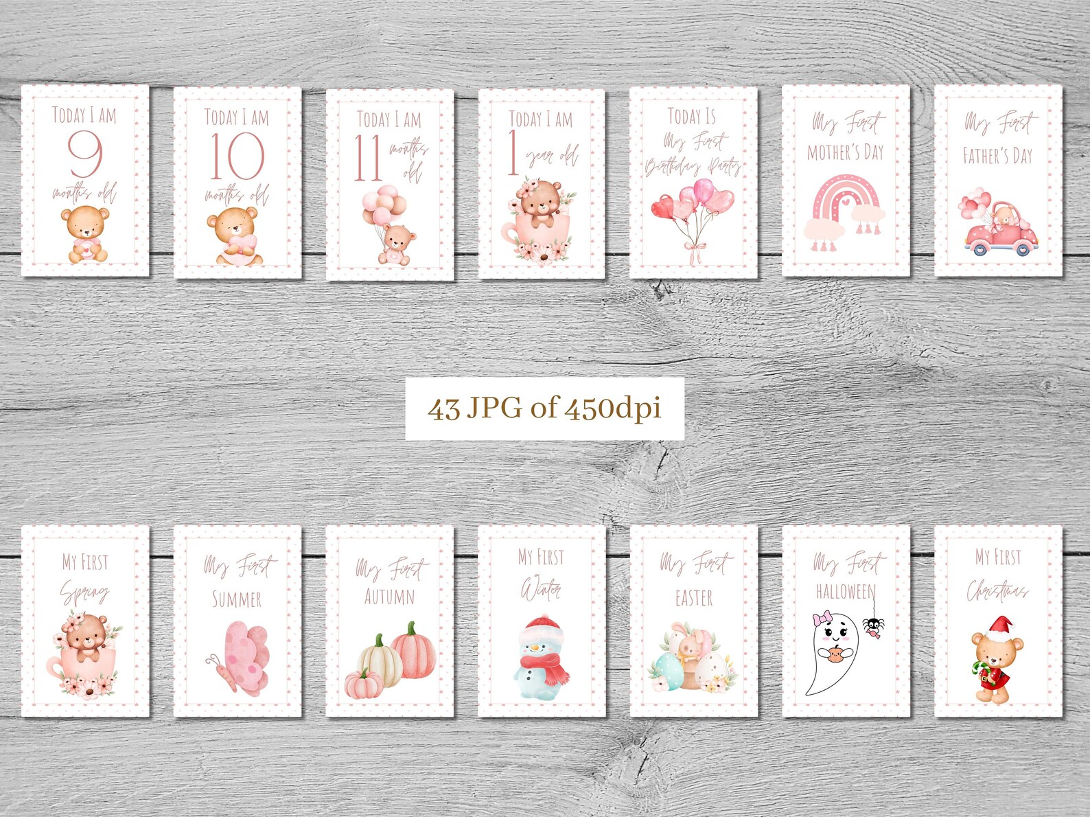 56 Baby Girl Milestone Cards Printable Monthly Milestone Cards Baby Personalized Memories Cards ...
