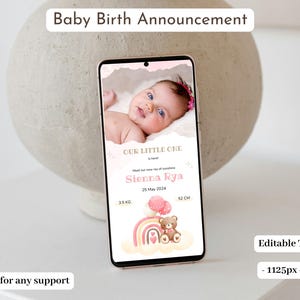 Faire-part de naissance avec photo numérique, modèle de faire-part de naissance bébé fille Ecard modifiable