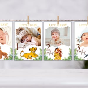 Lion King 1st Birthday Monthly Photo Banner Milestone Cards First Year Photos Boy or Girl Editable Template Printable Lion King Photo Banner