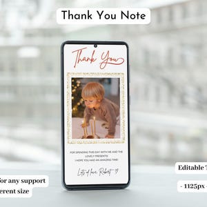 Tarjeta de agradecimiento por teléfono con foto, nota de agradecimiento por cumpleaños, tarjeta de agradecimiento digital para boda, plantilla de tarjeta electrónica de agradecimiento editable para fiesta