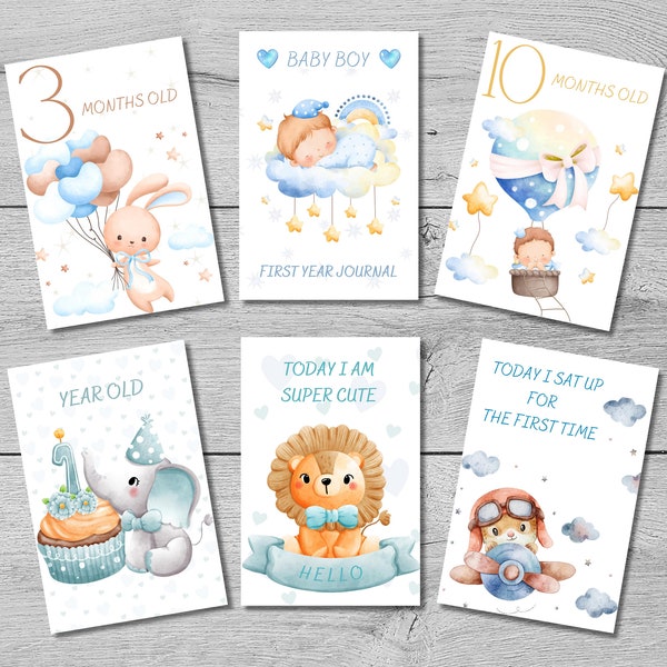 Baby Boy Milestone Cards Printable, 49 Milestone Cards Personalized Keepsake Cards, Printable Photos Props Baby Gift Instant Download