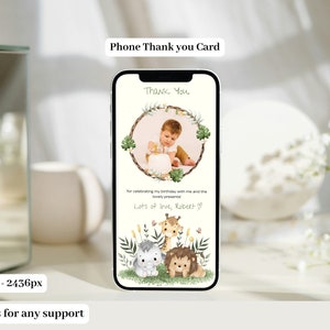 Safari-bedankkaart met foto Bedankkaart voor kinderverjaardagsfeestje voor telefoon Bewerkbare jungle-bedankkaart Sjabloon verjaardagsfeestje