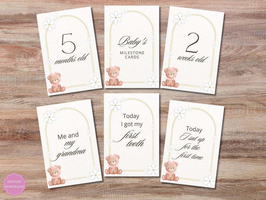 57 Digital Baby Girl Milestone Cards, Printable Monthly Milestone Cards ...