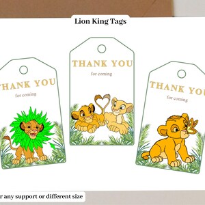 Etichetta di ringraziamento per la borsa della festa di compleanno del Re Leone, etichetta di ringraziamento stampabile per la festa del Re Leone, etichetta per borsa della festa a tema del Re Leone, nota di apprezzamento