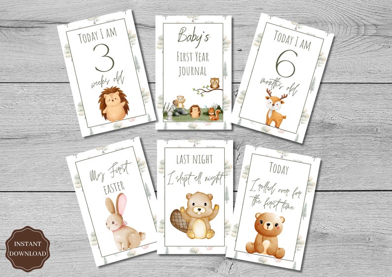 Woodland Baby Milestone Cards Printable