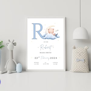 Póster personalizado con nombre para bebé, impresión de detalles de nacimiento y peso, regalo para bebé recién nacido, arte de pared digital con osito de peluche para habitación de bebé recién nacido