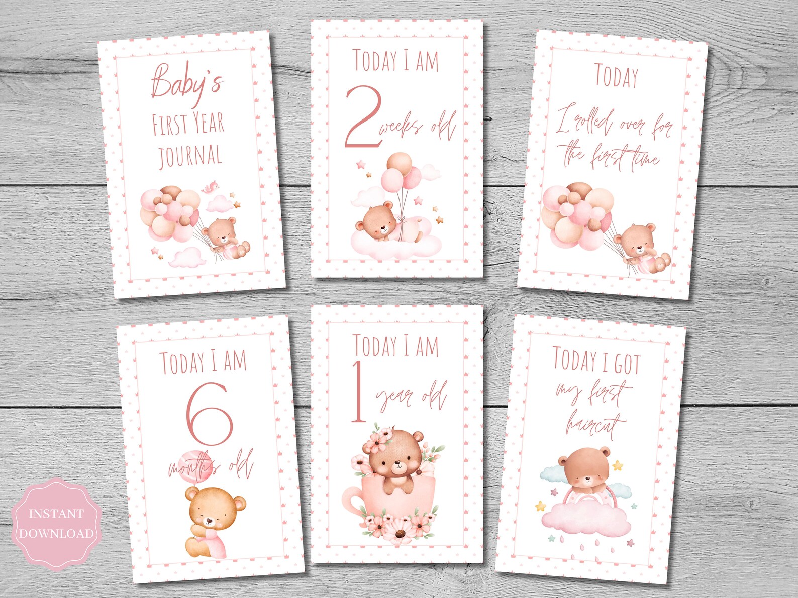 56 Baby Girl Milestone Cards Printable Monthly Milestone Cards Baby Personalized Memories Cards ...