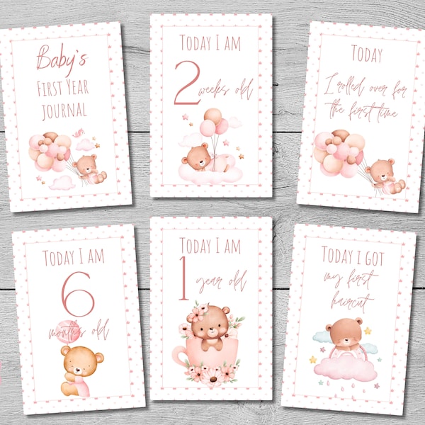 49 Baby Girl Milestone Cards Printable Monthly Milestone Cards Baby Personalized Memories Cards Baby Shower Gift Photos Instant Download