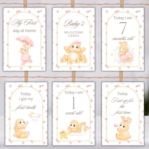 56 cartes d'étapes à imprimer pour bébés filles Cartes d'étapes importantes mensuelles pour bébé fille Cartes mémoire Accessoires photo Cartes d'étape importante pour cadeau de shower de bébé fille