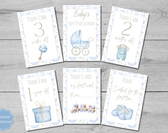 56 Baby Boy Milestone Cards Printable Monthly Milestone Cards Baby Personalized Memories Cards Baby Shower Gift Photos Instant Download