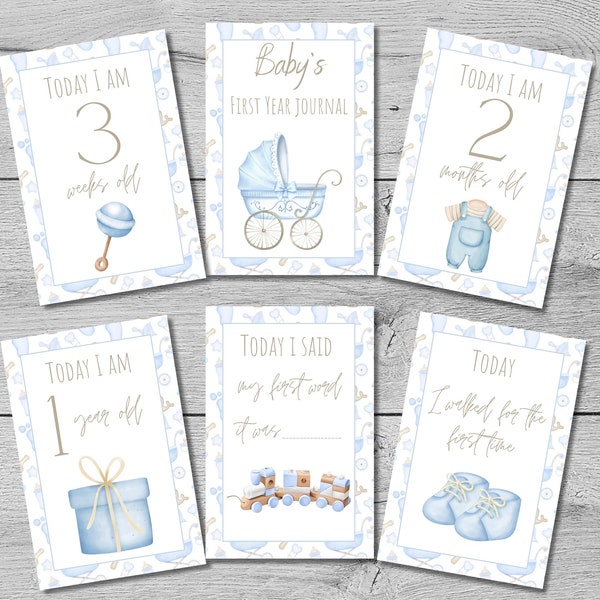 49 Baby Boy Milestone Cards Printable Monthly Milestone Cards Baby Personalized Memories Cards Baby Shower Gift Photos Instant Download