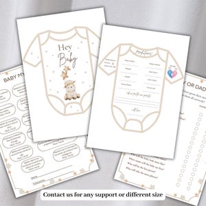 Onesie boho babyvoorspellingslijsten, afdrukbare babyshowerspellen Boho, babyvoorspellingslijst en advieskaarten, kaarten raad het geslacht spellen