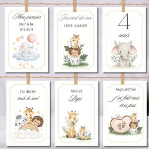 Cartes jalons Safari bébé 56 françaises Cartes jalons imprimables Cartes jalons personnalisées Cartes jalons numériques unisexes Accessoires photo nouveau-né
