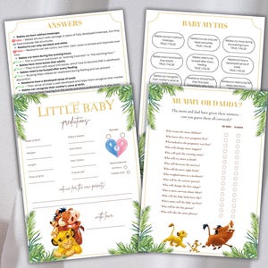 Voorspellingenlijst Lion King Feestspelletjes babyshower Bewerkbare activiteit babyshower Afdrukbare spelletjes Babyshower Trivia Advies en verlanglijsten
