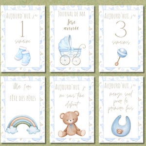 En français 56 cartes jalons bébé garçon imprimables cartes jalons mensuels cartes mémoire personnalisées bébé cadeau baby shower Photos téléchargement immédiat