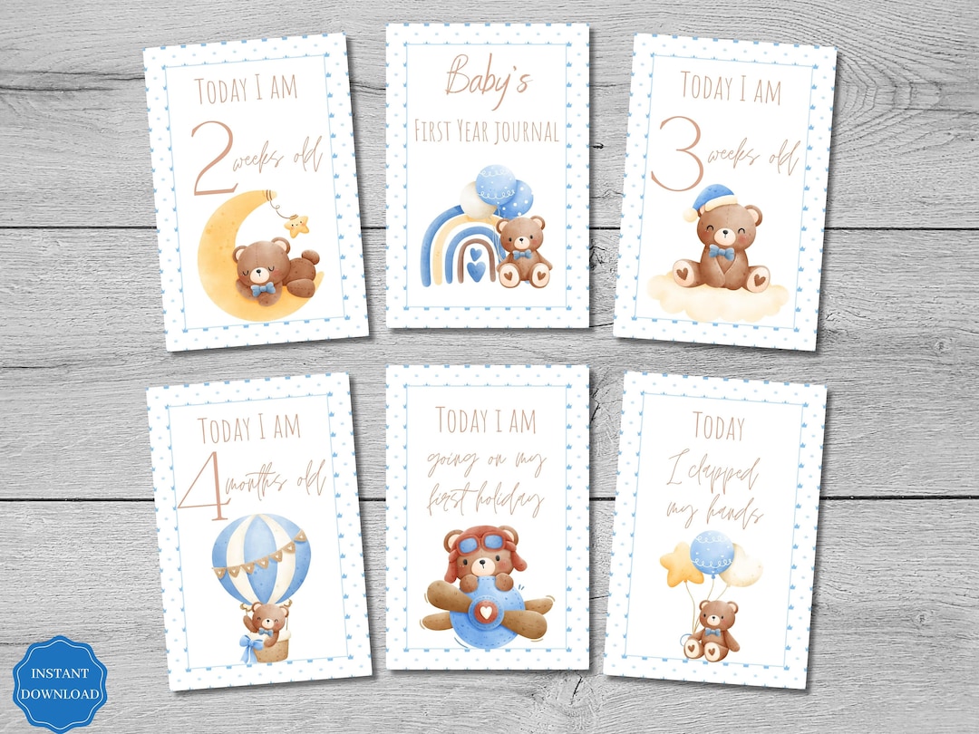 56 Milestone Cards Baby Boy Printable Monthly Milestone Cards ...